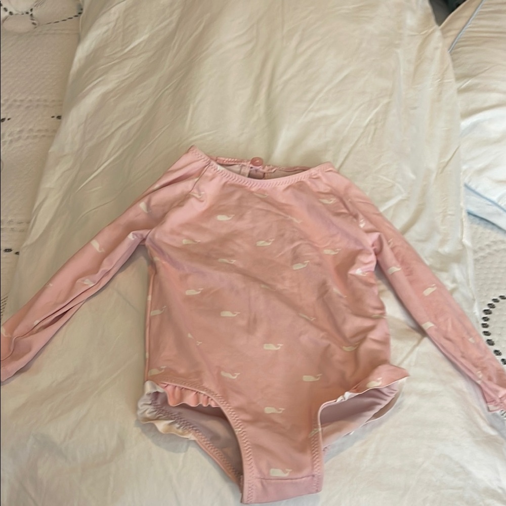 Vineyard Vines Pink and White Ruffled One Piece Bodysuit